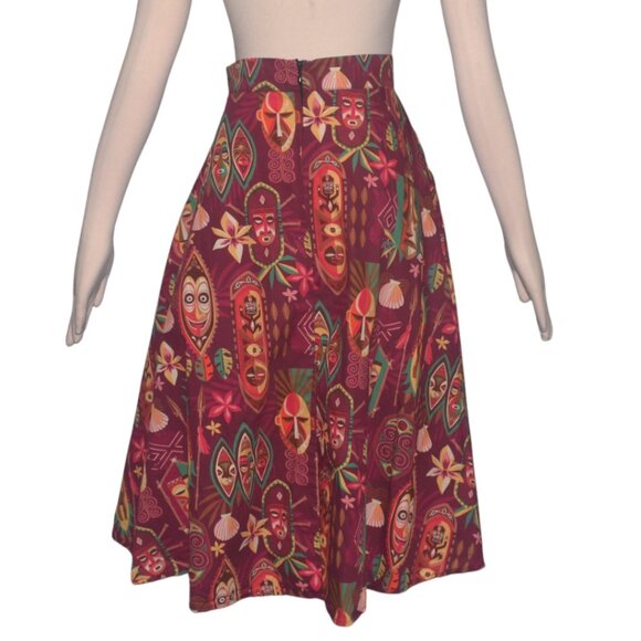 TikiLand Day 2023 Spirit of Tiki Aloha Retro 50s 60s Print Flare Skirt Pockets L - Picture 3 of 8